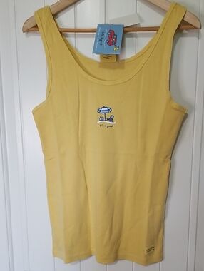 Life Is Good 100% Cotton Yellow Tank w/Beach Umbrella, Jake Logo On Back XL NWT